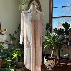White and Ecru Button Up Duster / Cover-Up Size XS